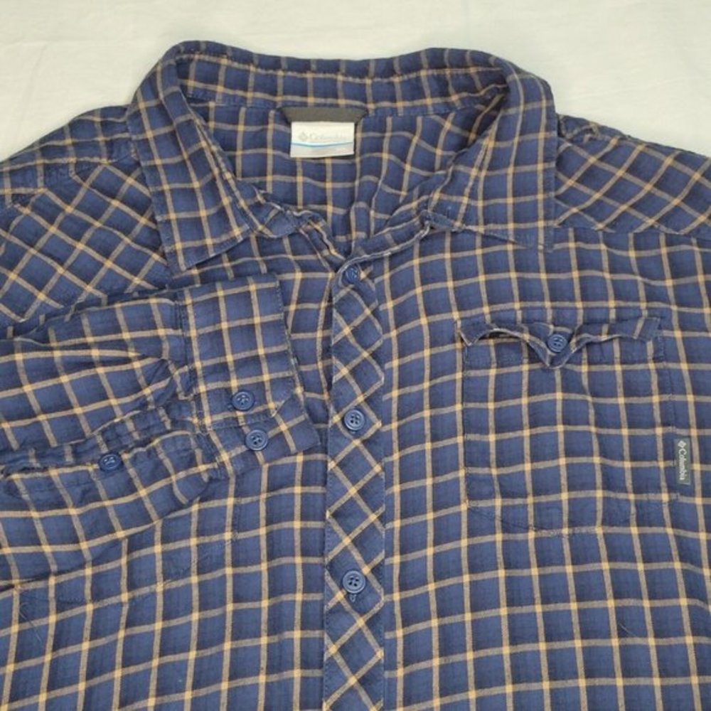 Columbia‎ Long Sleeve Button Up Flannel Shirt Men Size 2XL Navy/Brown